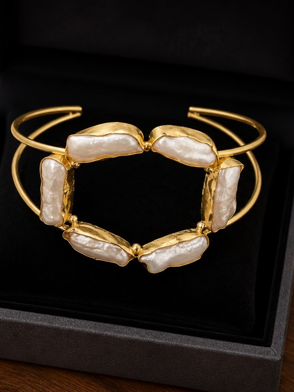 Gold Freshwater Pearl Cuff Bracelet - Women Jewelry